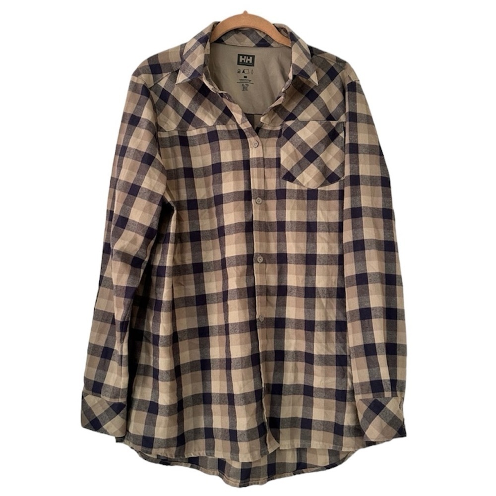 Helly Hansen Plaid Button Down Shirt Womens XL Brown Tan
